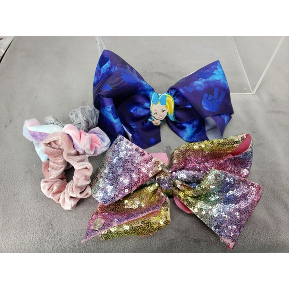 Jojo Siwa Oversized Clip In Girls Bows With Scrunchies Blue and Pink Glitter - Picture 10 of 10